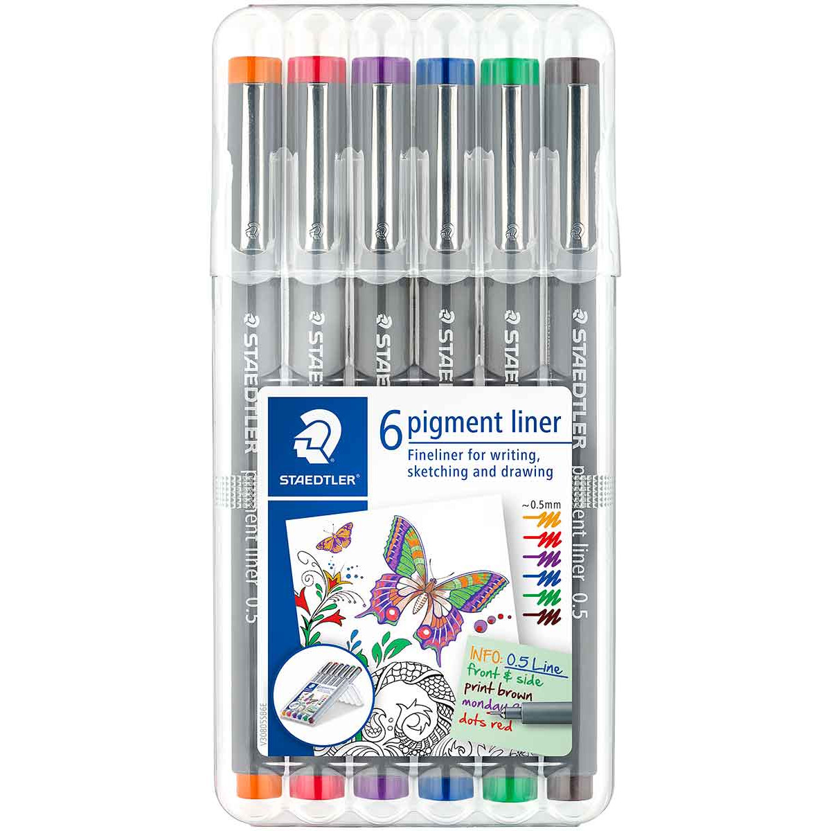Staedtler Pigment Liner - 0.5mm - Assorted Classic Colours (Wallet of 6)