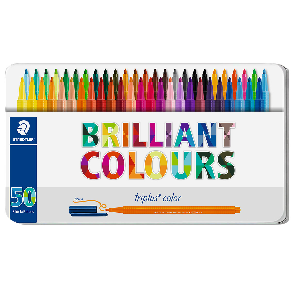 Staedtler Triplus Triangular Fibre Tip Pens - Assorted Colours (Tin of 50)
