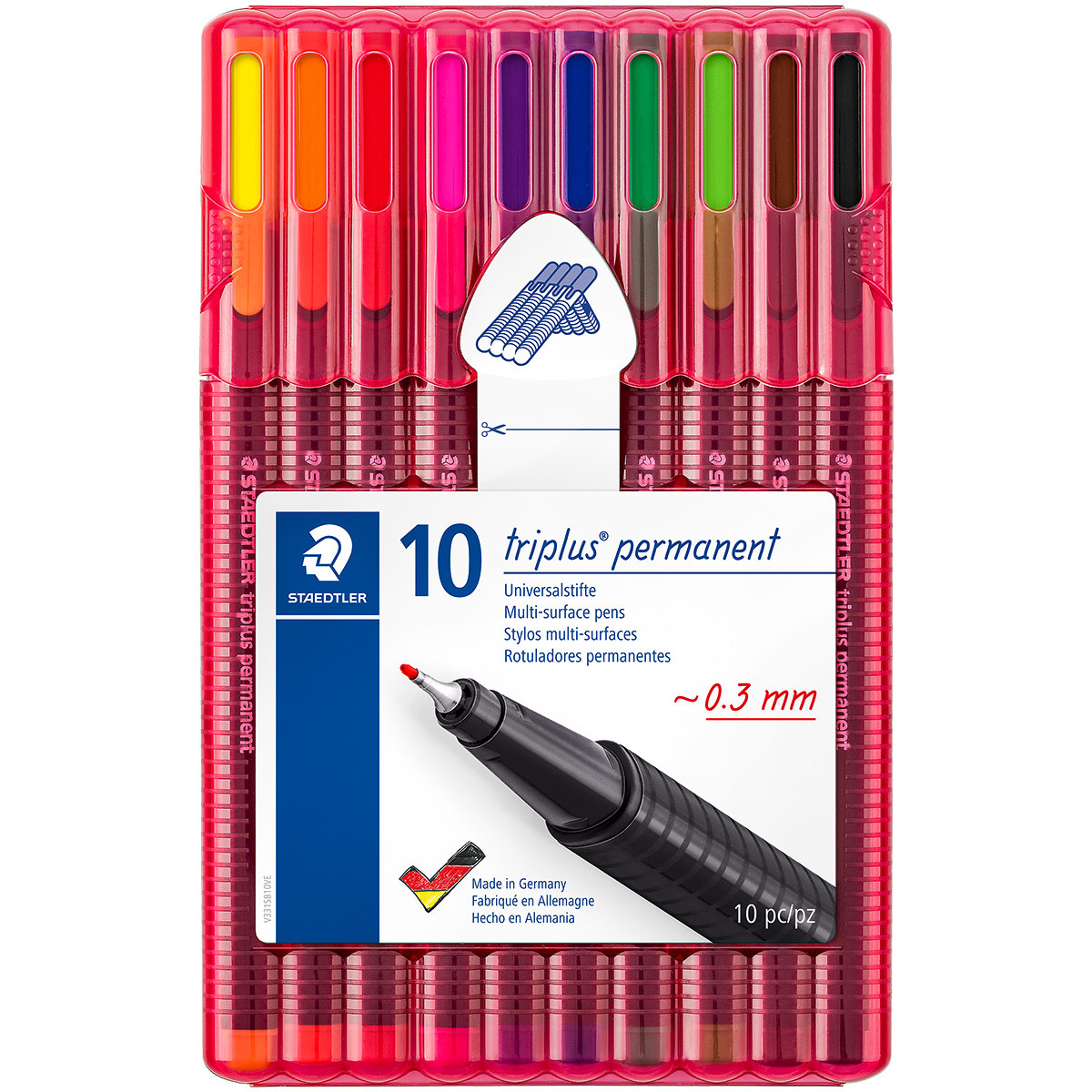 Staedtler Triplus Permanent Fineliner Pens - Assorted Colours (Wallet of  10), 331 SB10