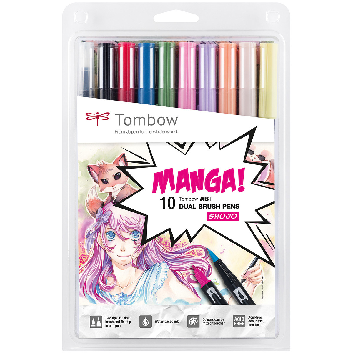 Tombow ABT Dual Brush Pens - Manga Shojo Colours (Pack of 10)