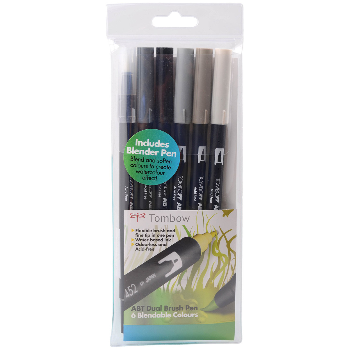 Tombow ABT Dual Brush Pens - Grey Colours (Pack of 6)