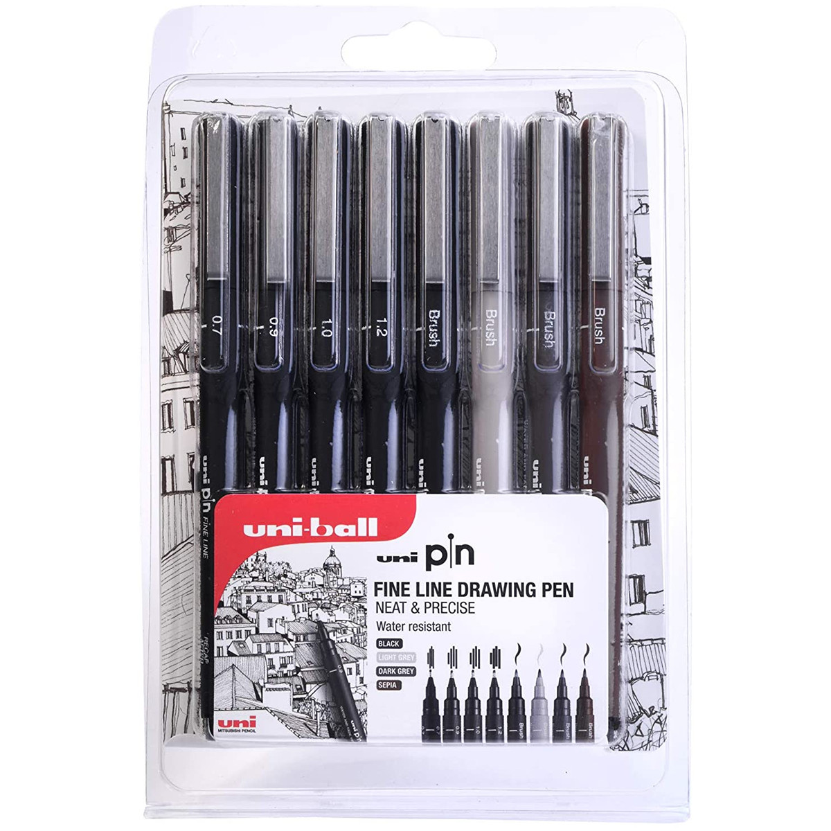 Uni-ball Creative Strokes 8 piece Uni-pin fineliner drawing pens, assorted  colours - uni-ball