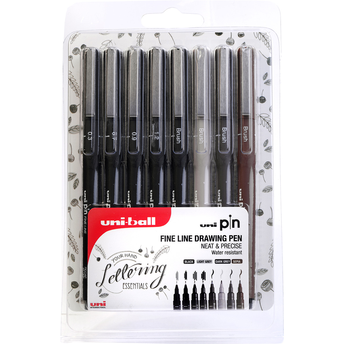 Uni-Ball Pin Drawing Pens - Handwriting Set (Pack of 8)