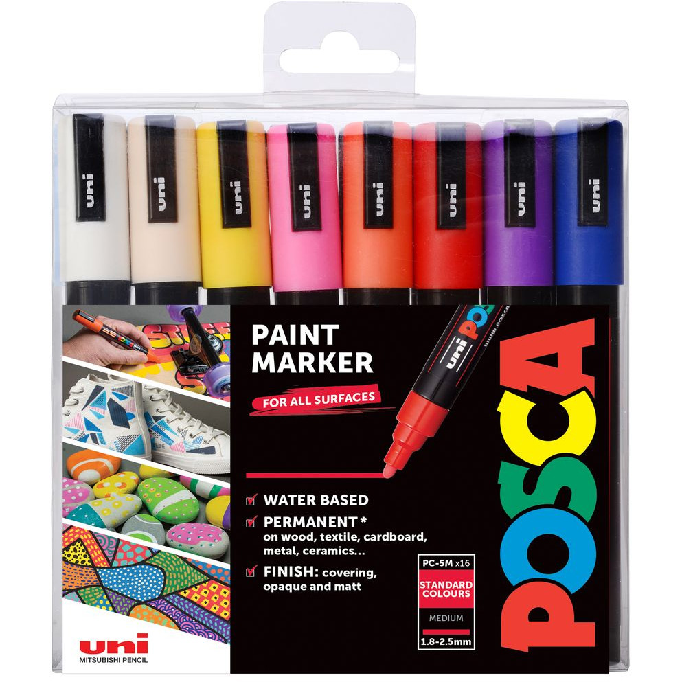 POSCA PC-5M Medium Bullet Tip Marker Pens - Assorted Colours (Pack