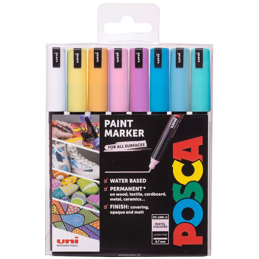 POSCA PC-1MR Ultra Fine Bullet Tip Marker Pens - Pastel Colours (Pack of 8), 238212172