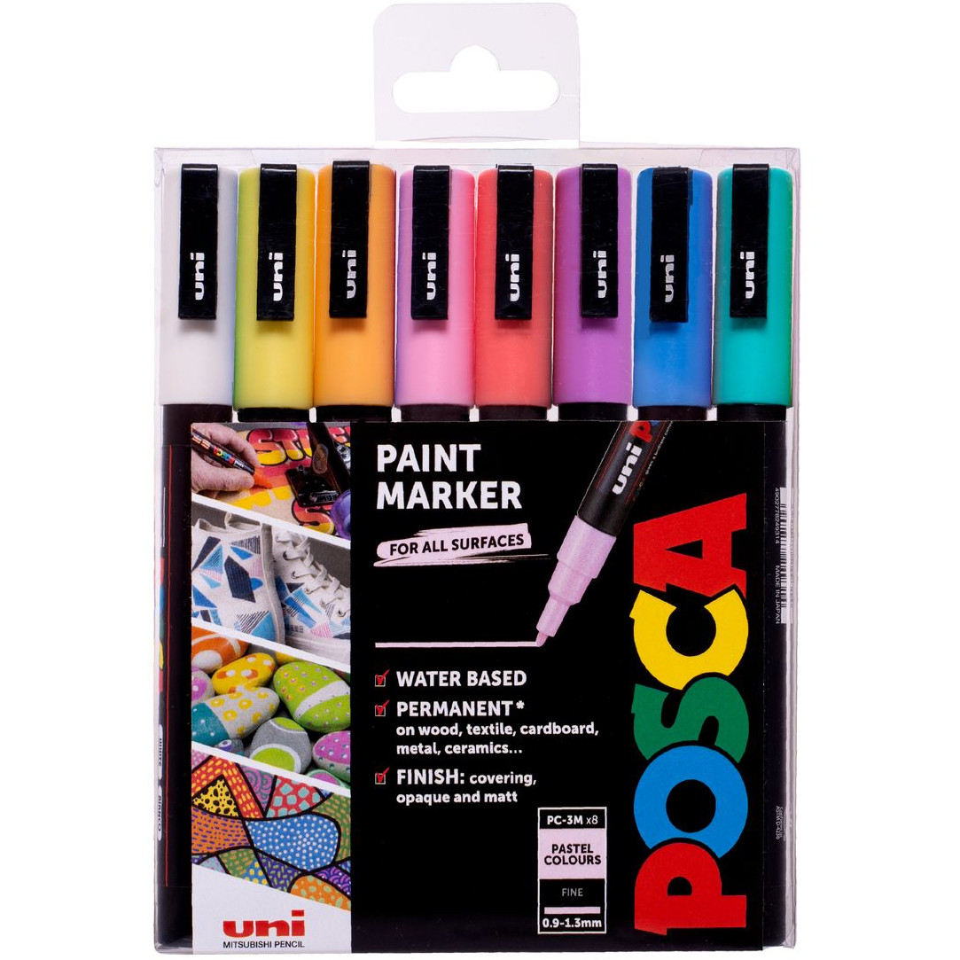 POSCA PC-3M Fine Bullet Tip Marker Pens - Pastel Colours (Pack of 8)