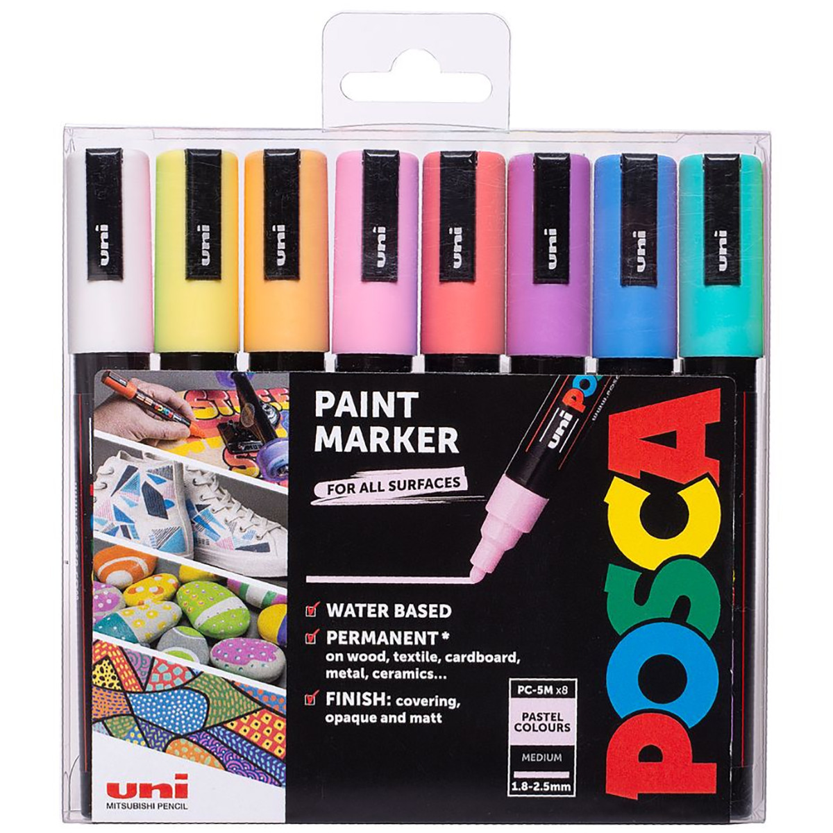 Uni POSCA Paint Markers, Medium Point Marker Paint Pen Tips, PC-5M,  Assorted Ink, 8 Count 