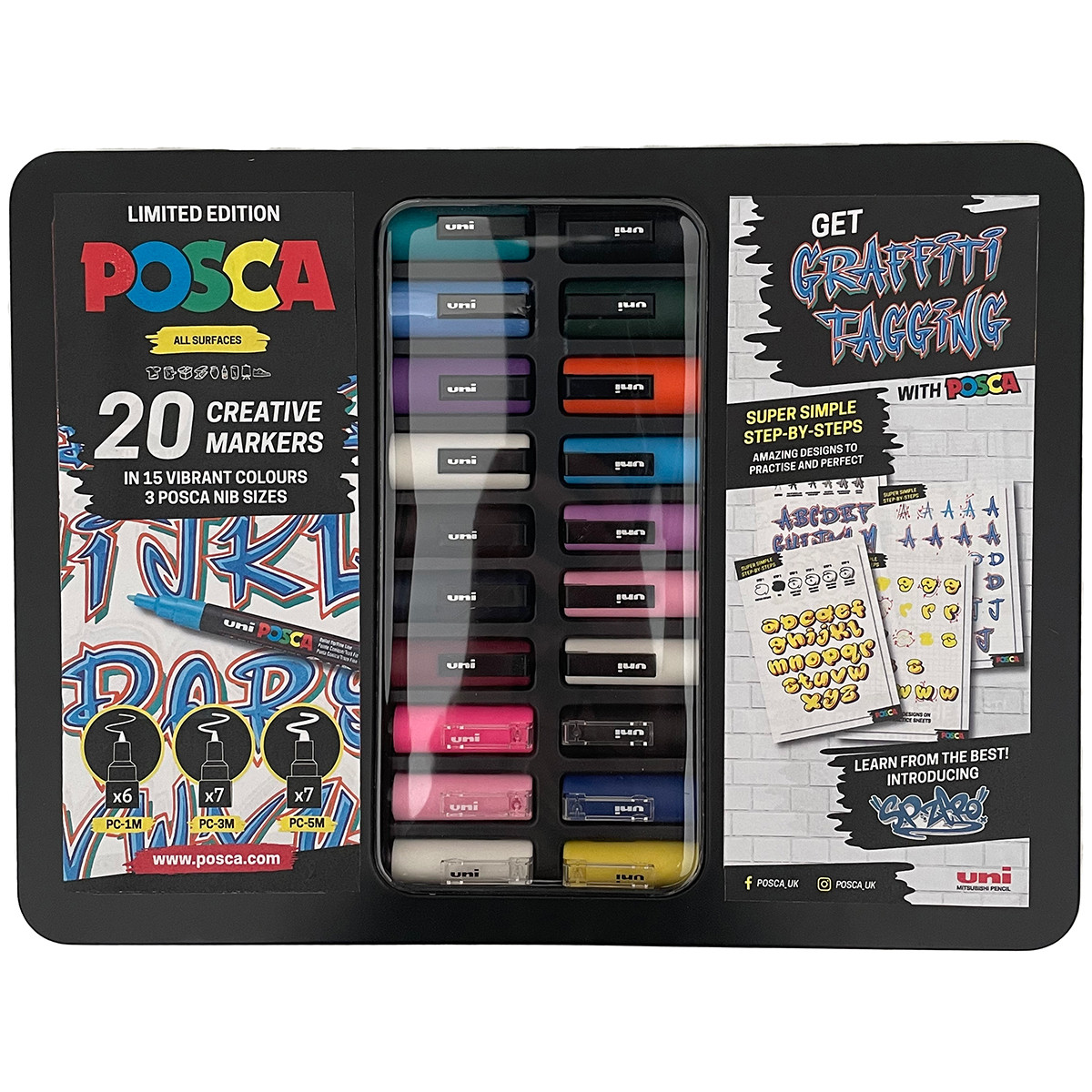POSCA Graffiti Tag Paint Marker Set - Assorted Colours  - Tin of 20 (Limited Edition)
