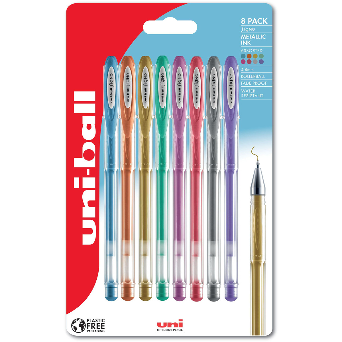 Uni-Ball UM-120NM Signo Gel Ink Rollerball Pens - Assorted Colours (Pack of 8)