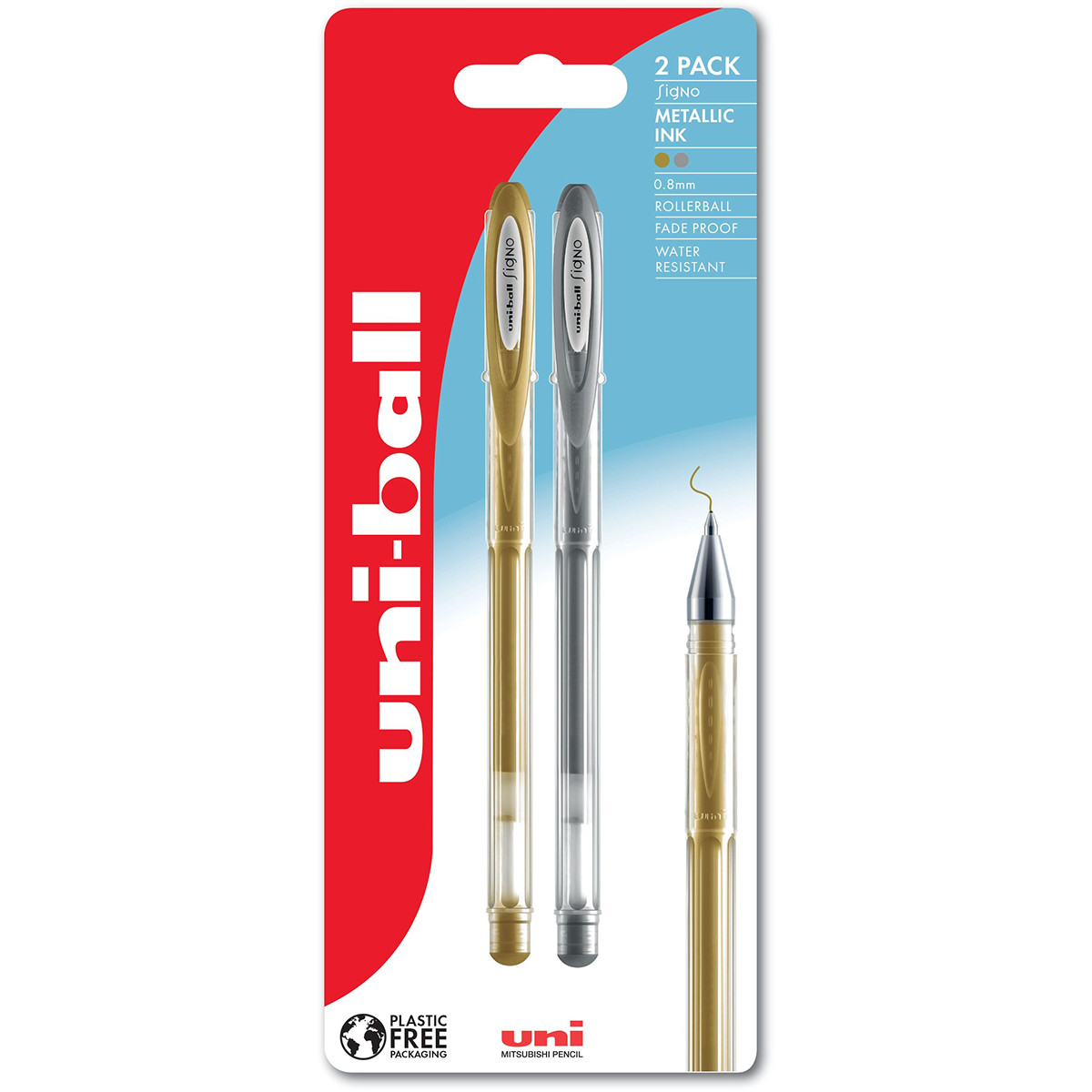 Uni-Ball UM-120NM Signo Gel Ink Rollerball Pens - Gold & Silver (Pack of 2)