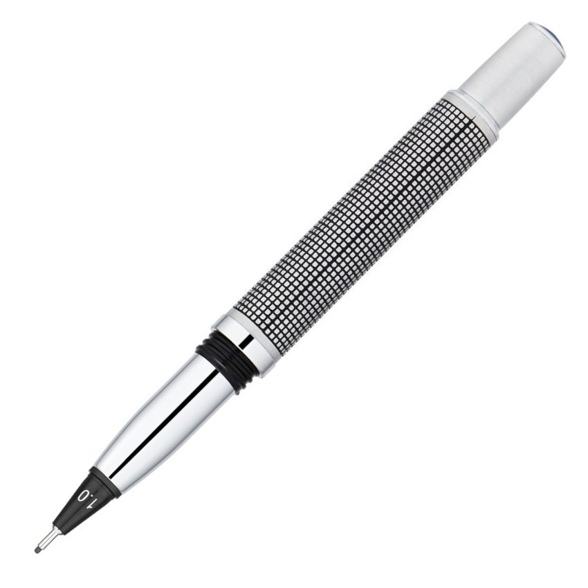 Yookers Metis 999 Refillable Fineliner Pen - Black Grid Satin Chrome