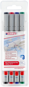 Edding 151 Non-Permanent Pens - Assorted Colours (Wallet of 4)