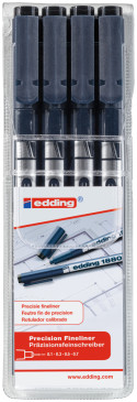 Edding 1880 Fineliner - Black - Assorted Line Widths (Wallet of 4)