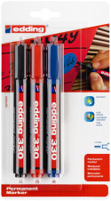 Edding 330 Permanent Markers - Assorted Colours (Blister of 3)