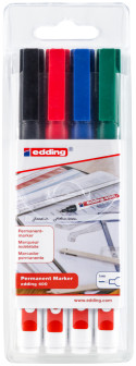 Edding 400 Permanent Markers - Assorted Colours (Wallet of 4)