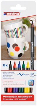 Edding 4200 Porcelain Brush Pens - Assorted Family Colours (Blister of 6)