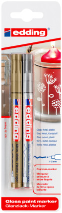 Edding 751 Gloss Paint Markers - Gold & Silver (Blister of 2)