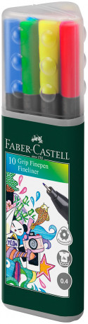 Faber-Castell Grip Finepen - Assorted Colours (Triangular Case of 10)