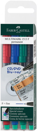 Faber-Castell Multimark Permanent Marker - Fine - Assorted Colours (Pack of 4)