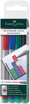 Faber-Castell Multimark Non-Permanent Marker - Medium - Assorted Colours (Pack of 4)
