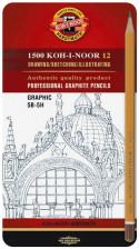 Koh-I-Noor 1502 Graphite Pencils - 5B to 5H (Tin of 12)