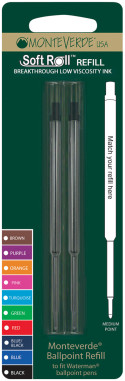 Monteverde Soft Ballpoint Refill To Fit Waterman - Blue/Black