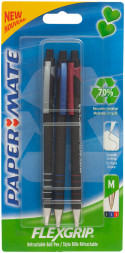 Papermate Flexgrip Ultra Recycled Retractable Ballpoint Pen - Medium - Assorted Colours (Pack of 3)
