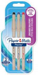 Papermate Replay Erasable Ballpoint Pen - Medium - Standard Colours (Pack of 3)