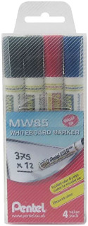 Pentel MW85 Whiteboard Markers - Bullet Tip - Assorted Colours (Wallet of 4)