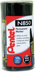 Pentel N850 Permanent Marker - Bullet Tip - Black (Tub of 12)