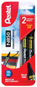 Pentel N850 Permanent Marker - Bullet Tip - Black (Pack of 2)