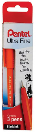 Pentel S570 Fineliner Pens - Extra Fine - Black (Pack of 3)
