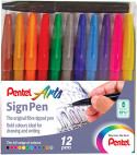 Pentel Brush Sign Pens - Assorted Colours (Wallet of 12)