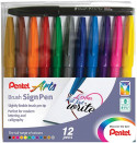 Pentel Brush Sign Pens - Assorted Colours (Wallet of 12)