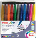 Pentel Brush Sign Pens - Assorted Original Colours (Wallet of 12)