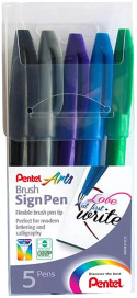 Pentel Brush Sign Pens - Assorted Colours (Wallet of 5)