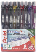 Pentel EnerGel XM Retractable Rollerball Pen - 0.7mm - New Colours (Pack of 9)