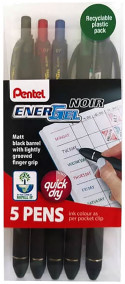 Pentel EnerGel Noir Rollerball Pen - 0.7mm - Assorted Colours (Wallet of 5)