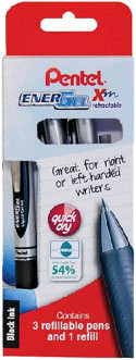 Pentel EnerGel XM Retractable Rollerball Set & Refill - Black (Set of 3)