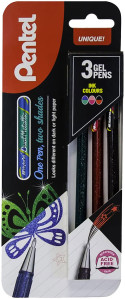 Pentel Hybrid Dual Gel Pens - Metallic Green Pink & Black (Pack of 3)