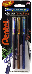 Pentel Hybrid Dual Gel Pens - Metallic Violet Orange & Blue (Pack of 3)