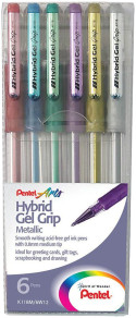 Pentel Hybrid Grip Gel Pens - Assorted Metallic Colours (Wallet of 6)