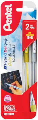 Pentel Hybrid Gel Grip Pens - Gold & Silver (Pack of 2)