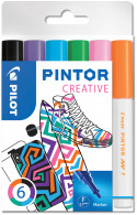 Pilot Pintor Marker Pen - Fine Bullet Tip - Fun Colours (Pack of 6)