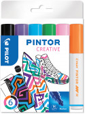 Pilot Pintor Marker Pen - Medium Bullet Tip - Fun Colours (Pack of 6)