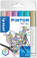 Pilot Pintor Marker Pen - Fine Bullet Tip - Metallic Colours (Pack of 6)