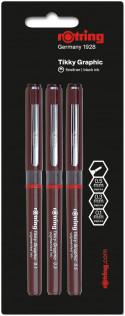 Rotring Tikky Graphic Fineliner Pen Set - 0.1/0.3/0.5mm - Pack of 3