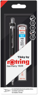 Rotring Tikky Mechanical Pencil - Black Barrel with Leads and Eraser - 0.50mm