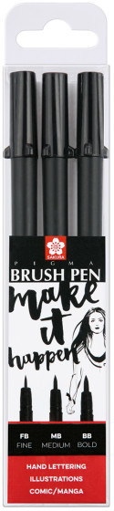 Sakura Pigma Brush Pens - Black (Pack of 3)