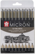 Sakura Pigma Micron Pen Set - Black - Assorted Tip Sizes (Pack of 10)